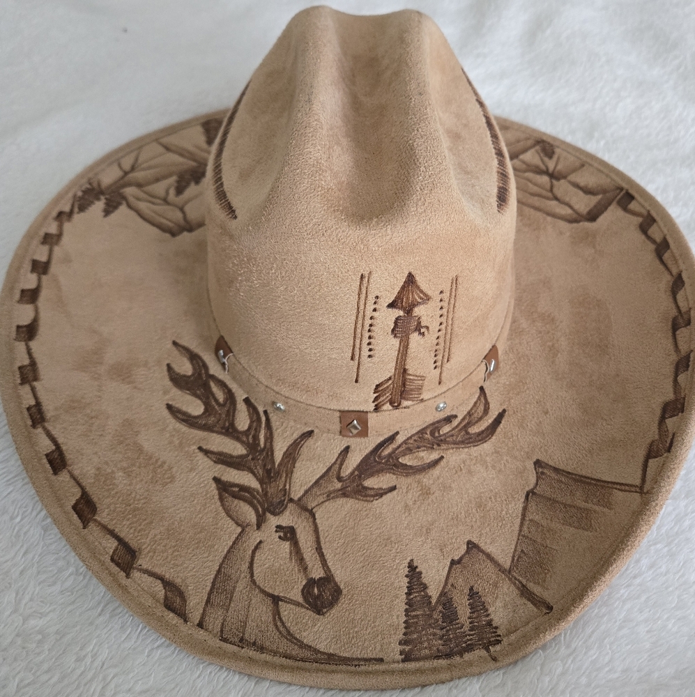 Custom Hand burned Western Cowboy Hat with Detail